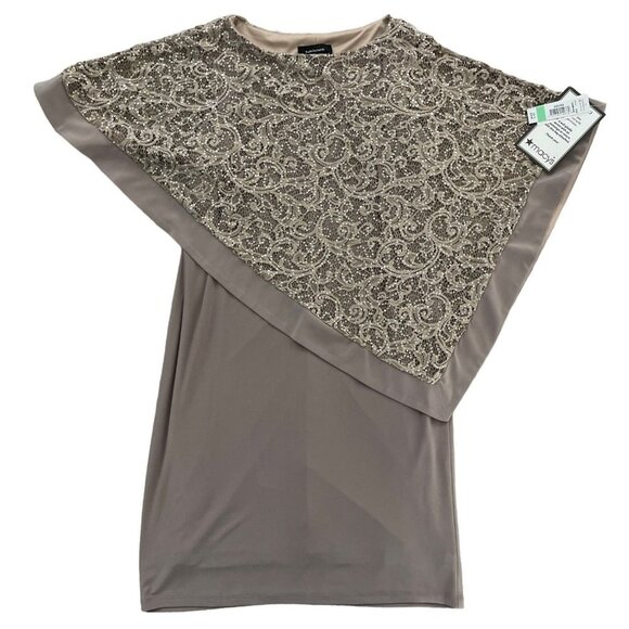 R&M Richards Capelet Poncho Metallic Dress Champagne Size 8 NWT $160 Wedding - Picture 3 of 11